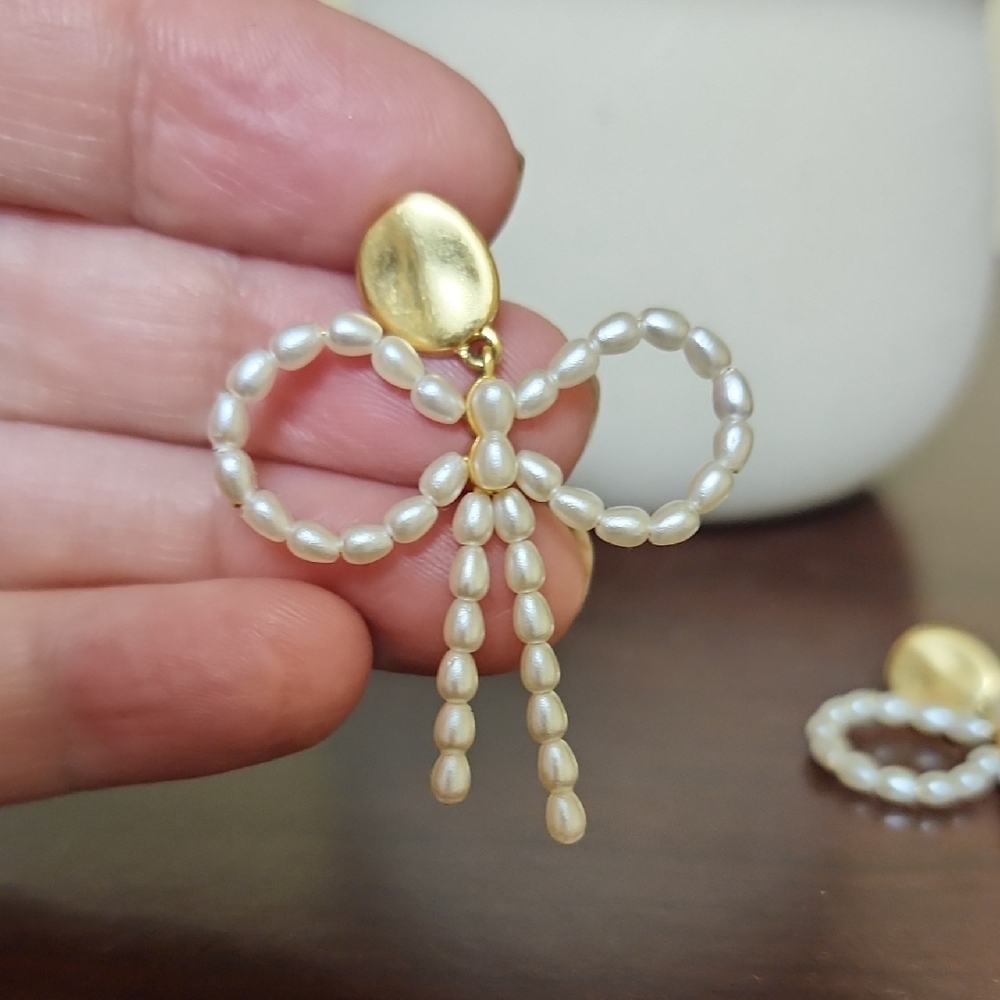 Madewell Gold and White Bow Earrings - Picture 3 of 6